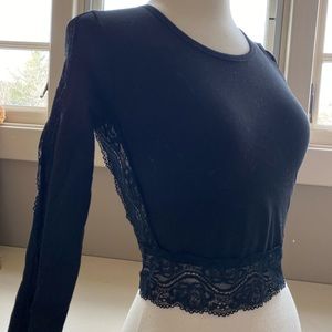 LF cropped black long-sleeve with lace detailing